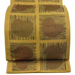 【美品】 袋帯 名品 木屋太 落款 関西仕立て 幾何学模様 山吹色 六通 正絹 【中古】のサムネイル