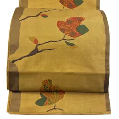 【美品】 袋帯 名品 木屋太 関西仕立て 枝葉 草花 山吹色 六通 正絹 【中古】のサムネイル