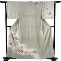 訪問着 身丈158cm 裄丈62.5cm S 袷 花車 貝桶 金銀彩 ぼかし 灰緑 正絹 秀品 【中古】のサムネイル