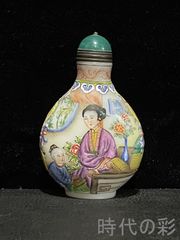 送料無料 清時代 寒山拾得図鼻煙壺/小瓶 珍品 高さ6.8cm 本物保証