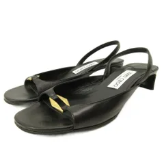 ジミーチュウ JIMMY CHOO 美品 現行 Lev 35 サンダル パンプス シューズ オープントゥ レザー 37.5 24.5cm 黒 ブラック 0313 IBO92