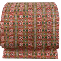 【美品】 名古屋帯 名品 比翼仕立て 幾何学模様 朱色 正絹 【中古】