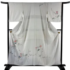 訪問着 身丈158cm 裄丈64.5cm M 袷 枝花 草花 ぼかし 灰白 正絹 秀品 【中古】のサムネイル