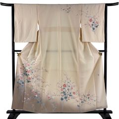 B◇着物くつろぎ 夏物 アザミの花 付下げ 綿 薄物 絽 紗 着物 - メルカリ
