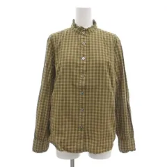 スキャパ SCAPA バンドカラーシャツ 長袖 フリル チェック 38 ベージュ グリーン /UOのサムネイル