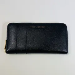 MARC JACOBS 長財布 ブラック ラウンドファスナー レザー ピンク内装 ロゴ ゴールド金具のサムネイル