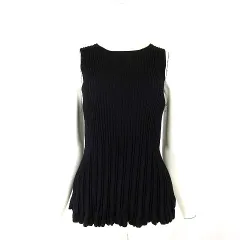 カージュ Khaju シップス SHIPS リブ ニット トップス 透かし編み 切替 フレア フリル ノースリーブ M 黒 ブラックのサムネイル