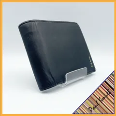 Paul Smith（ポールスミス） 美品 二つ折り財布 マルチストライプ レザー 本革 ブラック 黒 ゴールドロゴ メンズ 紳士 ウォレット コンパクト 札入れ 小銭入れ カード入れ 高級ブランド ハイブランド 鑑定済み 人気 定番 ギフト プレゼント