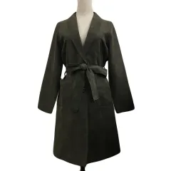 オリーブデオリーブ OLIVE des OLIVE コート ショールカラー シングル ロング ベルト付き スエード調 無地 長袖 緑 グリーンのサムネイル