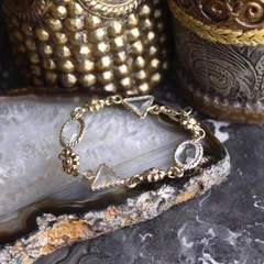 USA VINTAGE CLEAR STONE FLOWER DESIGN CHAIN BRACELET/アメリカ古着クリアストーンお花デザインチェーンブレスレットのサムネイル