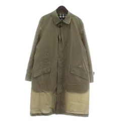 バーバリー ロンドン BURBERRY LONDON ステンカラーコート アウター ナイロン ロング 背抜き 比翼ボタン 裏地ノバチェック LL カーキ /XZ ■GY18