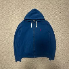 90s Ralph Lauren ジップパーカー 裏サーマル ブルー 刺繍ポニー