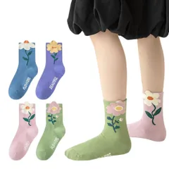 【新着商品】クルー丈 ソックス 女の子 キッズ ジュニア くつした 子供 ソックス 靴下 オシャレ 花柄 四季タイプ 4足セット