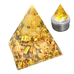【在庫処分】(タイガーアイ 水晶 金運 癒しグッズ LED回転台付き ピラミッド 天然石 仕事運) パワーストーン オルゴナイト heizi