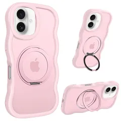 【新品】 iPhone 17 ケース Magsafe対応 360°回転スタンド アイフォン17 携帯ケース iPhone17 用カバーリング マグネット ワイヤレス充電 縦横多角度 対応 かわいい 耐衝撃 PC+TPU 波状フレーム 韓国 可愛い おしゃれ 1