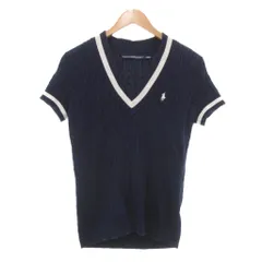 ラルフローレンスポーツ RALPH LAUREN SPORT ニット L 紺 ネイビー Vネック 半袖 ケーブル編み /SC ■ECG004