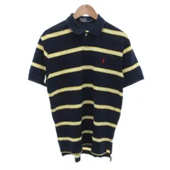 ポロ バイ ラルフローレン Polo by Ralph Lauren 美品 ポロシャツ M 紺 ネイビー 黄色 ストライプ柄 半袖 ロゴ刺繍 /IL ■ECG004