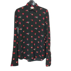 【中古】Saint Laurent サンローラン 17AW ノースモーキングハート総柄レーヨン長袖シャツ 481867 Y348R 1094 17AW カジュアルシャツ サイズ36 ブラック 26004583 RDのサムネイル