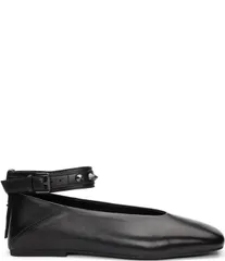 アッシュ レディース シューズ パンプス アンクル レザー ASH Best Leather Studded Ankle Strap Square Toe Flats Black ブラックのサムネイル