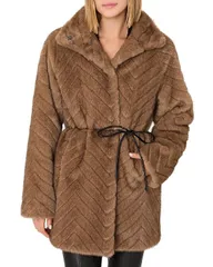 ミリー レディース アウター コート MILLY Dayna Chevron Faux Fur Coat Brown ブラウン
