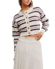 フリーピープル レディース アウター カーディガン Free People Lila Striped Cardigan Ivory Combo アイボリーのサムネイル