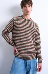 トップマン メンズ アウター パーカー・スウェット セーター Topman Twistripe Sweater Khaki Green Multi グリーンのサムネイル