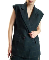 シンシアローレイ レディース アウター ベスト Cynthia Rowley Oversizedouble Breasted Vest Green Plaid グリーンのサムネイル