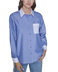 新品 ストライプ 長袖 シャツ ギークシック ブルー スリムフィット Y2K 