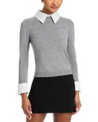 アリスアンドオリビア レディース アウター ニット・セーター Alice and Olivia Porla Collared Sweater Medium Heather Grey グレーのサムネイル