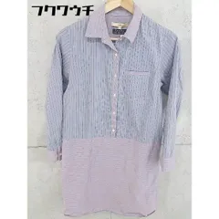 ◇ The PARLOR ザ パーラー ストライプ ボーダー 長袖 膝丈 シャツ ワンピース サイズ38 ネイビー系 レディース 【中古】 【1102100007756】