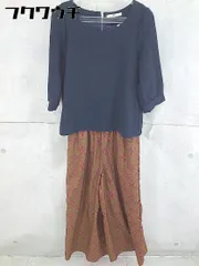 ◇ AULI アウリィ 総柄 切り替え 七分袖 オールインワン ネイビー ブラウン レディース 【中古】 【1102160007178】のサムネイル