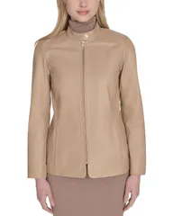 コールハーン レディース アウター ジャケット・ブルゾン レザー Cole Haan Stand Collar Leather Jacket Sesameのサムネイル