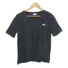 トミーヒルフィガー TOMMY HILFIGER Tシャツ カットソー M 紺 ネイビー Vネック ロゴ刺繍 半袖  /MD ■ECC002