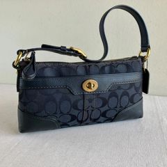美品 COACH コーチ ハンドバッグ デミポーチ シグネチャー ブルー