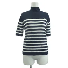 ラコステ LACOSTE ニット カットソー 40 紺 ネイビー 白 ホワイト ボーダー柄 タートルネック 半袖 /NP ■GY58