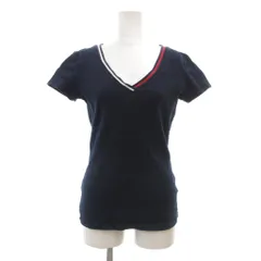 トミーヒルフィガー TOMMY HILFIGER Tシャツ カットソー XS/TP/XP 紺 ネイビー Vネック ラインデザイン 半袖 /ML ■GY58