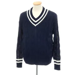 【中古】トラディショナルウェザーウェア Traditional Weatherwear コットン ケーブル編み Vネック プルオーバーニット ネイビーxホワイト【サイズS】【メンズ】のサムネイル