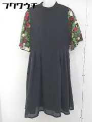 ◇ merlot plus メルロープリュス 刺繍 チュール 切替 七分袖 膝下丈 ワンピース ブラック レディース  【中古】 【1106110010201】のサムネイル