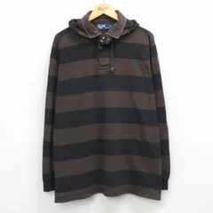 XL/古着 ラルフローレン 長袖 ブランド ラガー シャツ パーカー メンズ 90年代 90s ワンポイントロゴ 大きいサイズ コットン 茶他 ボーダー 26apr20