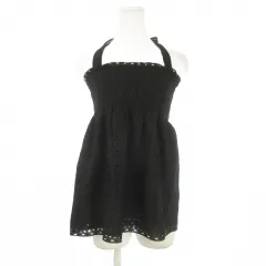 ジルスチュアート JILL STUART カットワークレースカットソー S 黒 ブラック バックリボン ホルターネック シャーリング /CK34 ■GY61