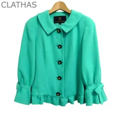 美品 クレイサス CLATHAS ジャケット カメリアボタン リボン フリル ベルスリーブ シングル 七分袖 グリーン サイズ38 レディースのサムネイル