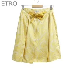 美品 エトロ ETRO ラップスカート 巻きスカート シルク100％ ペイズリー柄 総柄 リボン 膝丈 イエロー サイズ44 レディースのサムネイル