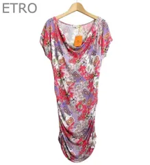 新品同様 エトロ ETRO ワンピース ドレス ドレープ ドルマンスリーブ 半袖 膝丈 ミニ丈 花柄 総柄 レーヨン ストレッチ マルチカラー サイズ44 レディースのサムネイル