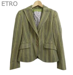 エトロ ETRO テーラードジャケット シングル 3B ストライプ柄 カシミヤミックス グリーン×カーキ レディースのサムネイル