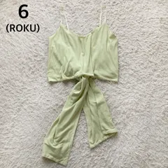 ロク 6 ROKU ユナイテッドアローズ UNITED ARROWS 日本製 コットン100% 綿 キャミソール ビスチェ トップス バックリボン リブ Vネック クロップド丈 ショート丈 黄緑 ライトグリーン ピスタチオ フリーサイズ 春夏 重ね着 美品のサムネイル