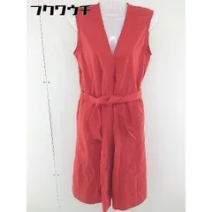 ◇ ◎ UNIQLOANDLEMAIRE タグ付き ノースリーブ シアサッカー Vネック 膝下丈 ワンピース サイズS レッド レディース  【1108260005359】のサムネイル