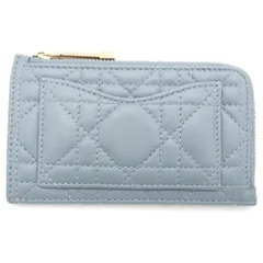 Christian Dior (クリスチャンディオール) カナージュ ジップ フラグメントケース カードホルダー ミニ財布 ライトブルー レザー ゴールド金具