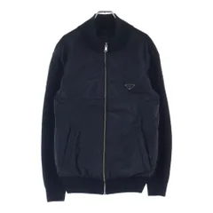 PRADA (プラダ) トライアングルロゴ ニット切替 ジップアップ ナイロンジャケット ブラック UMG116のサムネイル