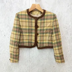 Favorite フェイバリット ボレロ レトロ チェック柄 肩パット入り ショート丈 ブラウン グリーン ◎、◇〇のサムネイル