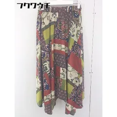 ◇ MURUA ムルーア 総柄 ウエストゴム ジグザグ ロング フレア スカート サイズ F ネイビー カーキ マルチ レディース  【中古】 【1109160010429】のサムネイル